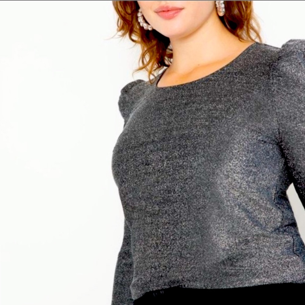 Eloquii Elements Silver metallic Puff Sleeve Top 22/24 NWT